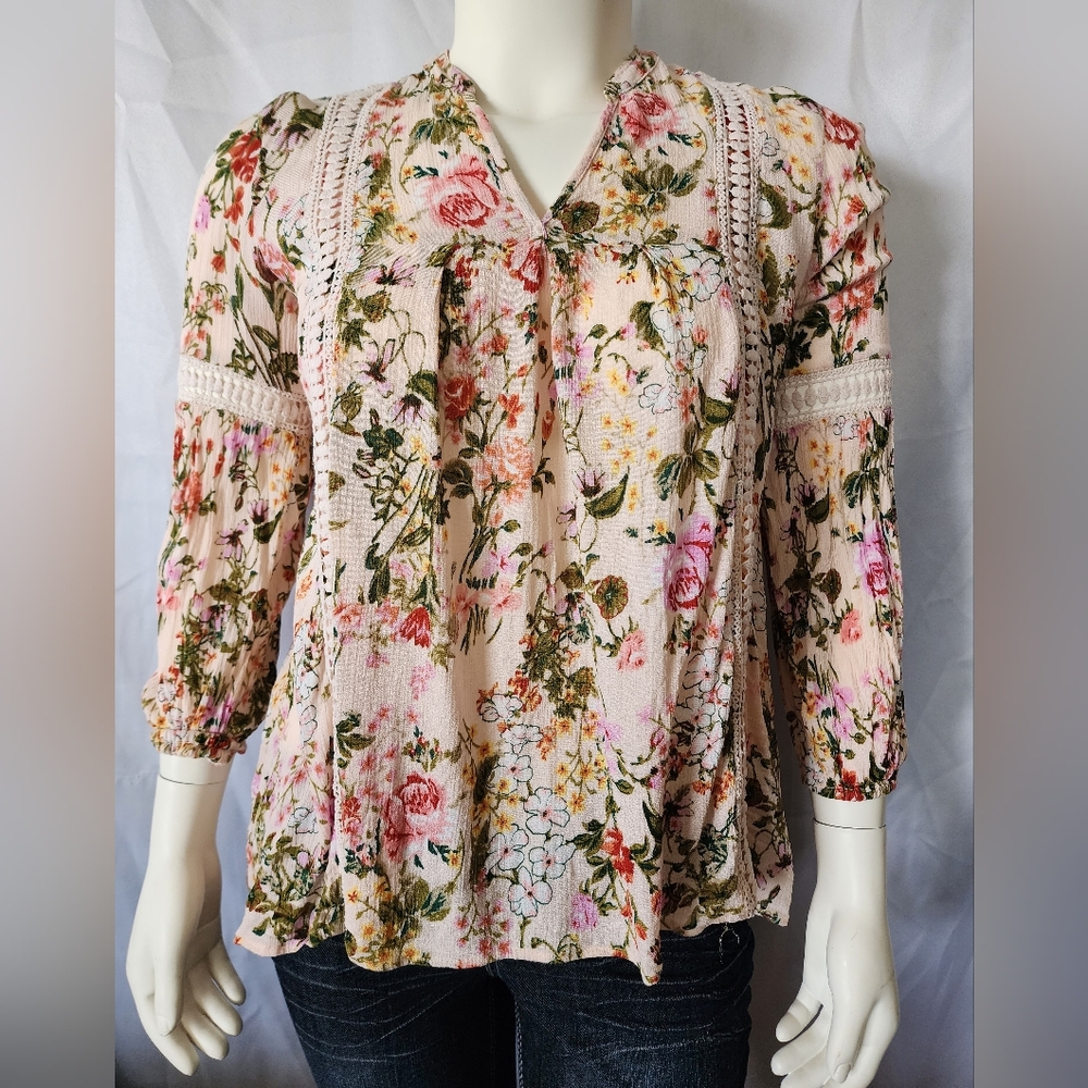 chelsea & theodore Womens Crinkle Top Shirt Blouse  Floral Size Medium M Large L